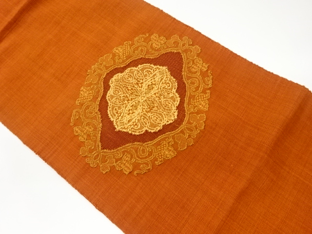 手織り紬唐草に華紋模様織出し名古屋帯